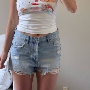 Zara Light Blue Distressed Jean Shorts